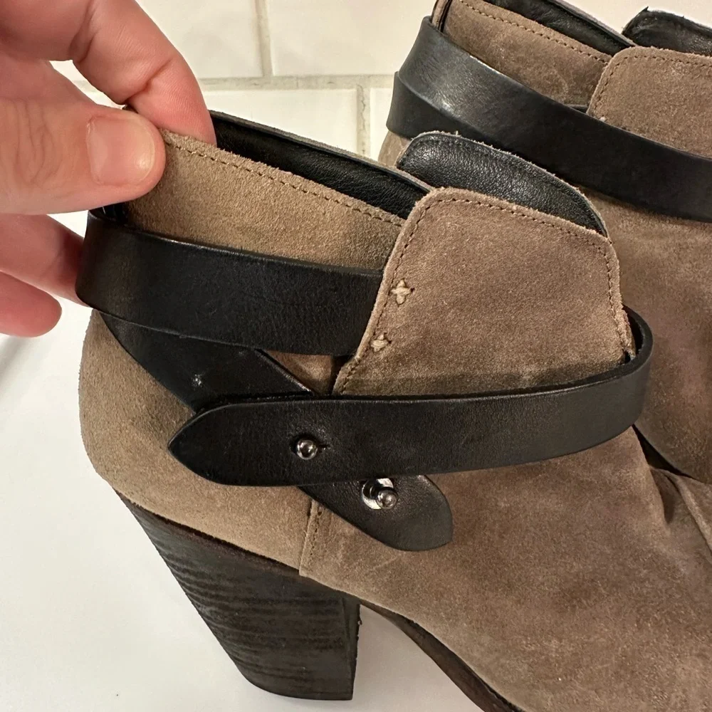 RAG & BONE 7 Harrow Khaki suede leather buckle ankle boot quality luxury western